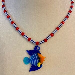 Beaded Multicolored Fish Pendant Necklace